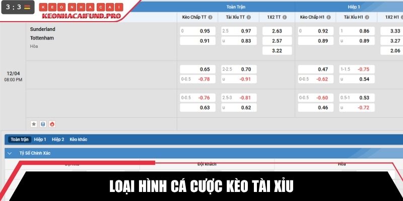 Loại hình cá cược kèo tài xỉu
